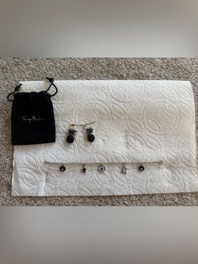 Silver Star & Black Charm Bracelet with Black Bead Earrings